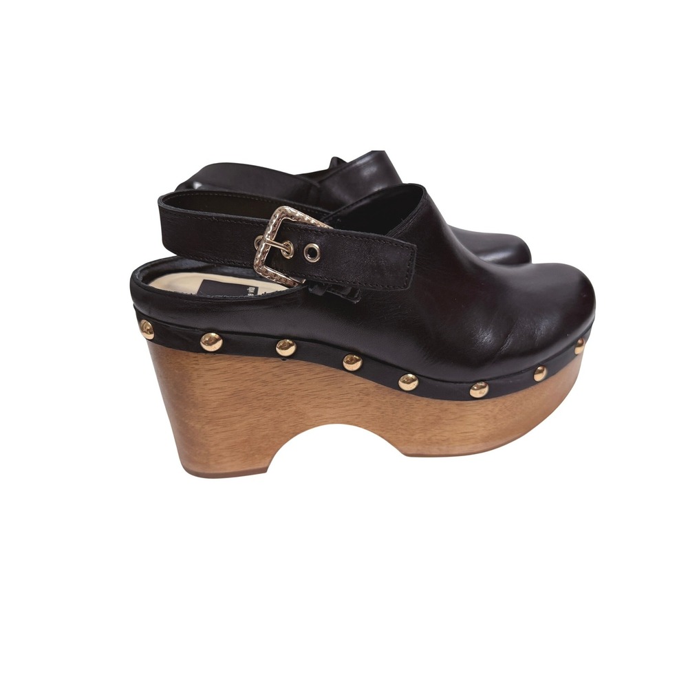 Dolce Vita Leather Studded Slingback Platform Clogs Wood Block Heel Mules 8.5